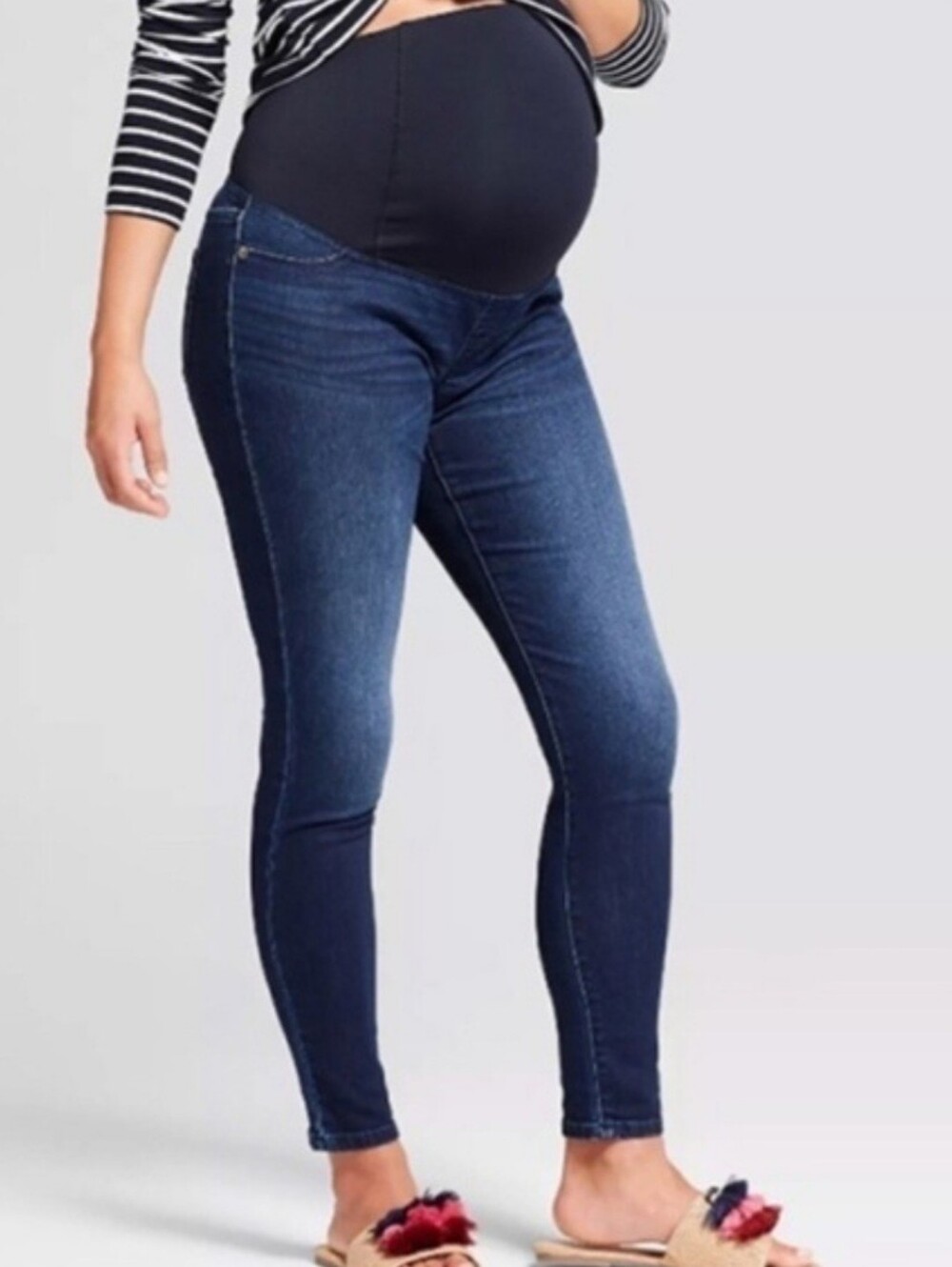 GAP Maternity Jeans Womens Sz 32 X 14L Full Panel Blue Denim Zip Up